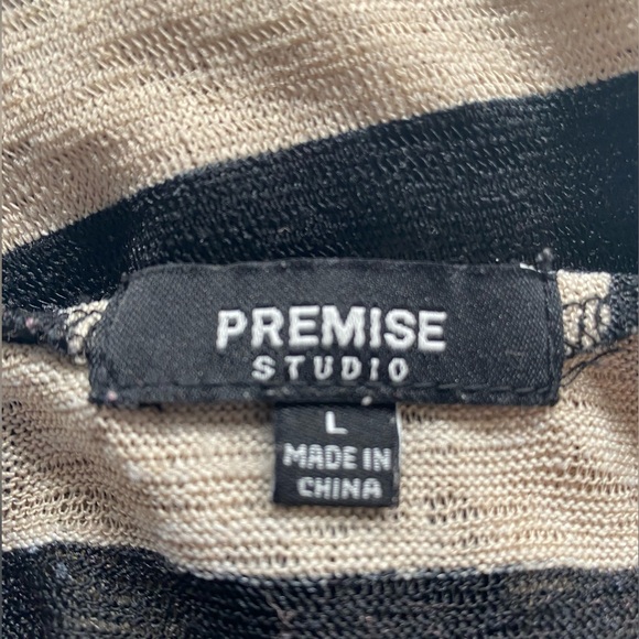 Premise Studio Black and Tan/Beige Striped Lightweight Open‎ Cardigan Large/L E - Picture 3 of 4